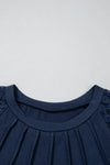 Dark Brown Contrast Lace Raglan Sleeve Pleated Detail Shift Dress