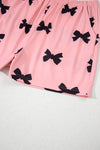 Pink Allover Bow Print Pockets Cropped Pajama Set