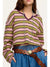 Striped Notched Long Sleeve T-Shirt