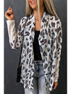 White Leopard Print Casual Open Front Cardigan