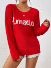 Letter Round Neck Long Sleeve Sweater - Cocoa Yacht Club