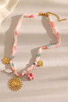 Peach Blossom Flower Sun Pearl Pendant Scarf Necklace