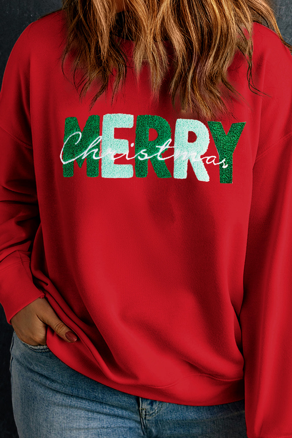 Black MERRY Christmas Pattern Drop Shoulder Plus Size Sweatshirt