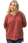 Redwood Burl Aztec Patchwork Drop Shoulder Plus Size High Low Sweatshirt