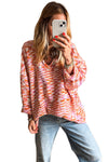 Orange Vibrant Abstract Print Drop Shoulder V Neck Oversized Sweater