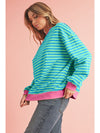 Green Stripe Contrast Edge Oversized Sweatshirt