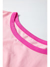 Pink Colorblock Long Sleeve Plus Size Top