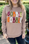 Dark Khaki GOBBLE Letter Graphic Thanksgiving Sweatshirt