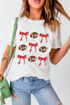 White Football and Bow Graphic Crewneck Tee