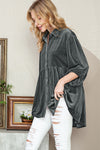 Dark Grey Lantern Sleeve Tunic Babydoll Velvet Shirt