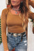 Chestnut Solid Color Long Sleeve Slim Fit Top
