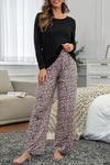 Black Leopard Print High Waist Graphic Pajama Set