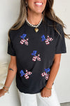 White Patriotic Sequin Balloon Puppy Graphic Crewneck Tee
