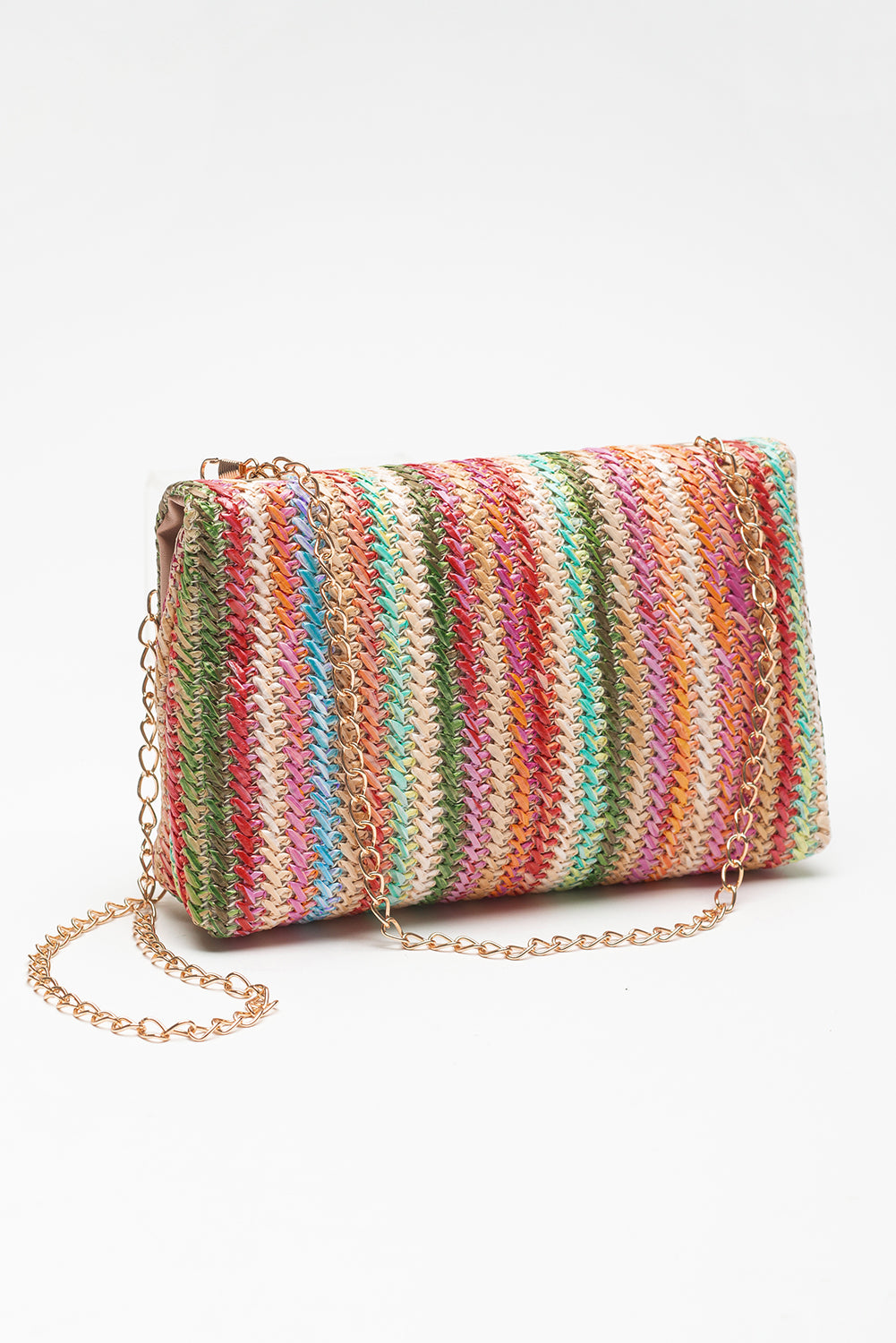 Multicolour Striped Crochet Flapped Single Shoulder Bag