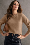 Camel Buttoned Cuffs Raglan Sleeve Knit Sweater