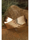 Gold Textured Crossover Metal Cuff Wide Bracelet