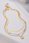 Gold 3pcs Heart Pendant Snake Chain Necklace Set