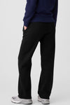 Black Solid Color Fleece Lined Drawstring Waist Pants