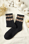 Black Leopard Double Stripe Crew Socks