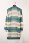 Black Striped Color Block Casual Hollow Cable Knit Cardigan