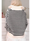 Black Stripe Zip Up Collar Drop Sleeve Sweater