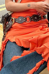 Chestnut Retro Studded Ring Connected Faux Leather Belt
