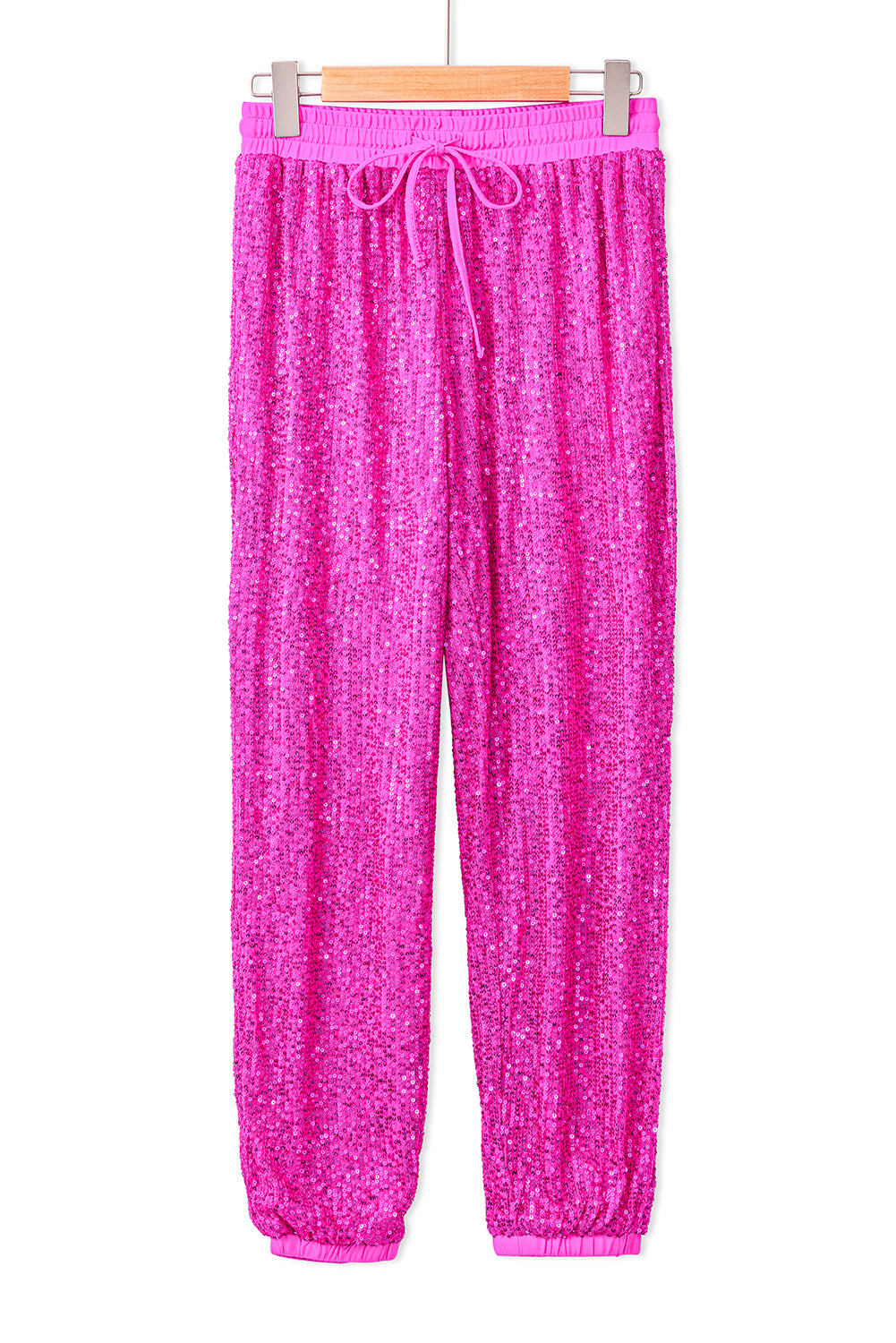 Rose Sequins Tie Elastic Waist Jogger Pants