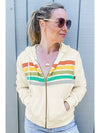 Apricot Colorblock Striped Patchwork Side Pockets Zipper Hoodie