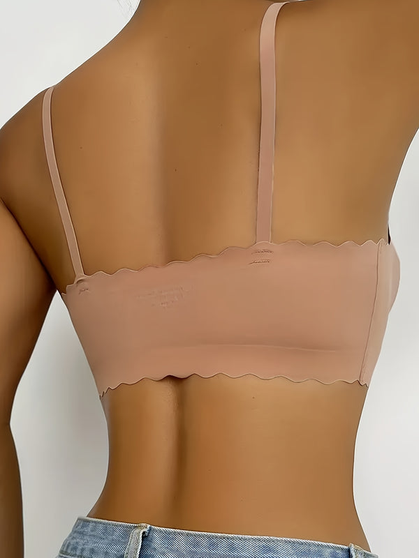 4pcs Elegant Solid Wave Trim Wireless T-Shirt Bra