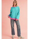 Green Stripe Contrast Edge Oversized Sweatshirt