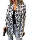 White Leopard Print Casual Open Front Cardigan