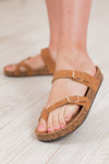 Camel Suede Adjustable Strap Toe Ring Slides Shoes