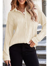 Texture Collared Neck Button Down Long Sleeve Shirt