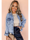 Beau Blue Vintage Washed Flap Pockets Denim Jacket