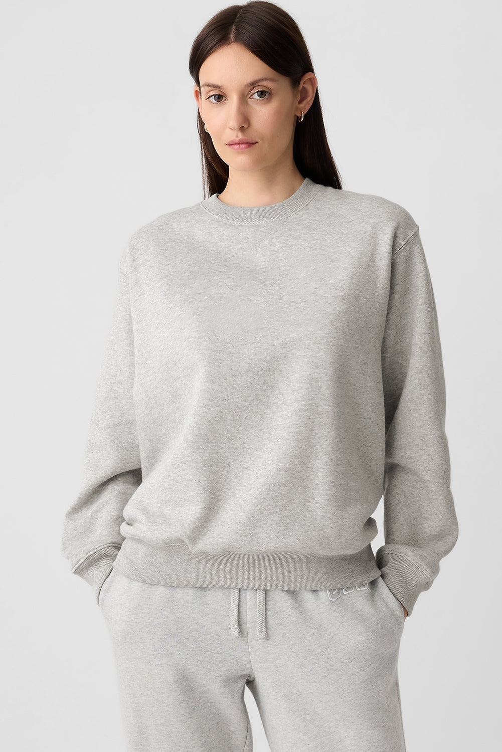 Black Solid Color Drop Shoulder Terry Sweatshirt