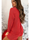 Racing Red Corded MERRY Long Sleeve Top and Shorts Pajama Set