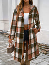 Devine Plaid Long Sleeve Hooded Coat - Cocoa Yacht Club