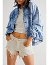 Blue Stripe Washed Oversized Pocketed Denim Jacket