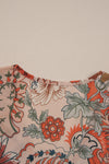 Orange Floral Bell Sleeve Pleated Blouse