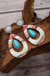 Red Hollowed Waterdrop Shape Leather Turquoise Earrings