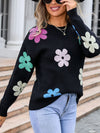 Angel Wings Flower Round Neck Long Sleeve Sweater - Cocoa Yacht Club