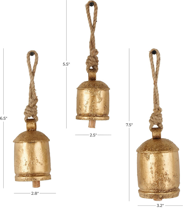 Deco 79 Gold Metal Tibetan Inspired Decorative Giant XL Cow Bells