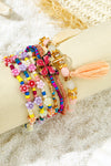 Peach Blossom Butterfly Charm Tassel Colorful Beaded Bracelet Set
