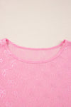 Pink Plus Size Bow Embroidered Mesh Long Sleeve Top