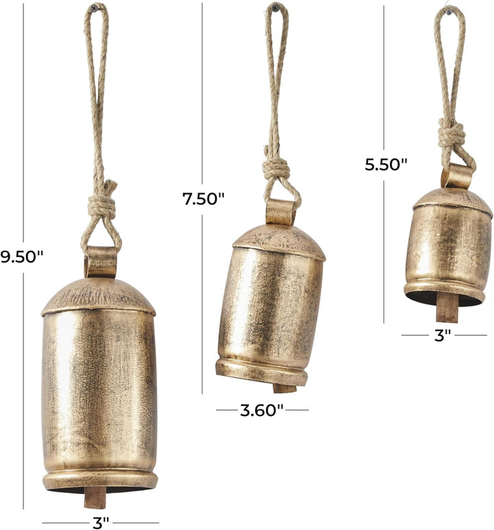 Deco 79 Gold Metal Tibetan Inspired Decorative Giant XL Cow Bells