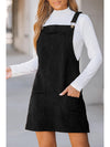 Black Plain Corduroy Pockets Overall Dress