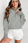 Flamingo Zip Up Stand Collar Ribbed Thumbhole Sleeve Sweatshirt