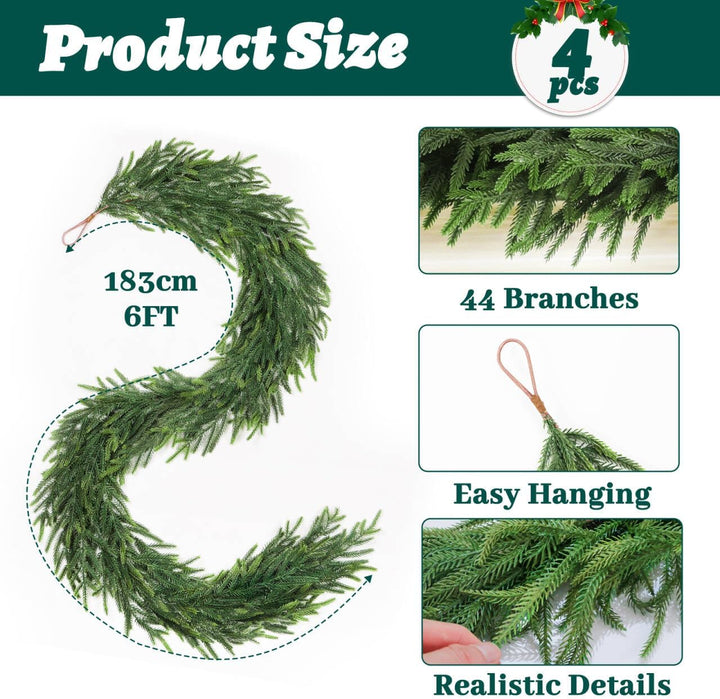 12FT (2 * 6FT) Christmas Norfolk Pine Garland