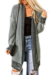 Black Plaid Casual Contrast Trim Knit Cardigan