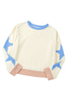 Light Pink Star Patchwork Exposed Seam Oversized Sweatshirt